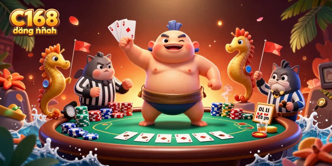 C168 đằng nhập showcases an exciting poker scene with vibrant characters and dynamic elements. Play wisely!