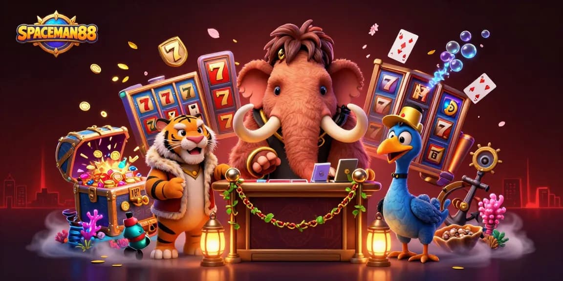 Experience the exciting gaming atmosphere with SPACEMAN88, featuring vibrant characters and dynamic casino elements.
