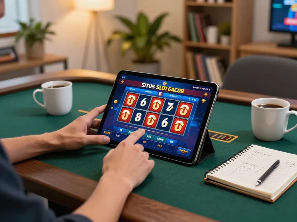 Sparking excitement while playing situs slot gacor online with tablet during cozy evening.