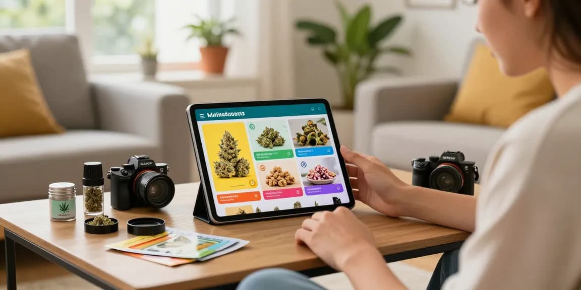 Buy cannabis online in a cozy atmosphere with a vibrant selection of products and accessories.