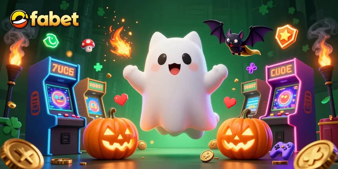 Engage with fabet's thrilling gambling experience in a haunted casino full of excitement and glowing elements.