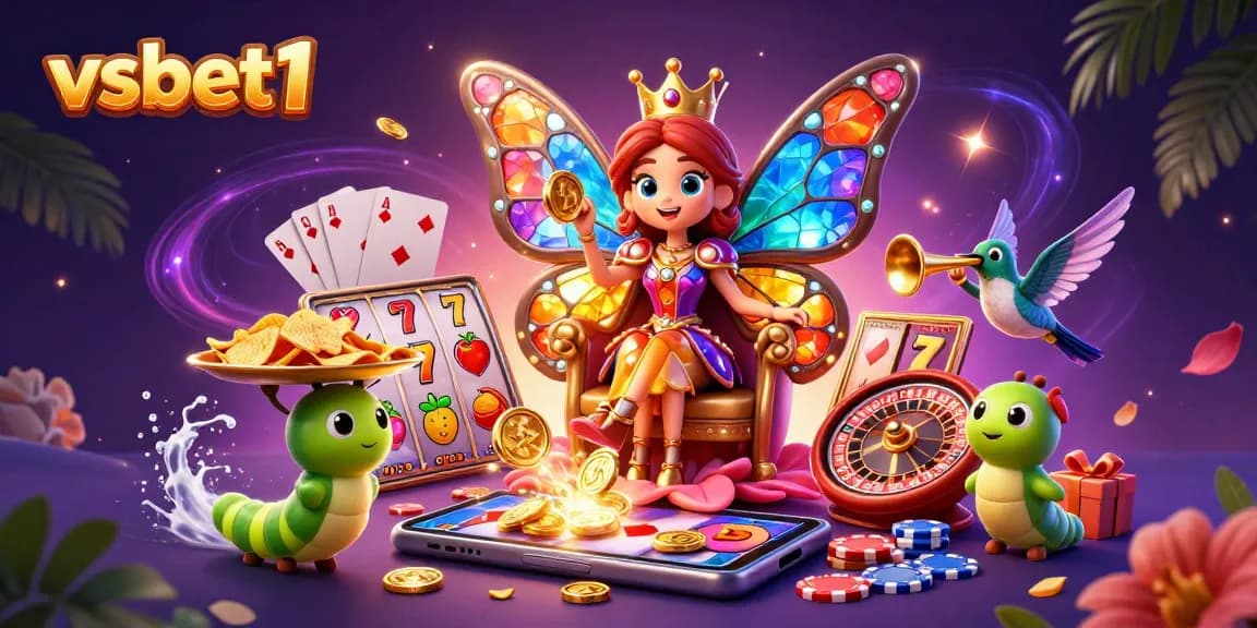 Experience exciting gameplay with vsbet1's vibrant 3D casino scene featuring slots and rich decorations.