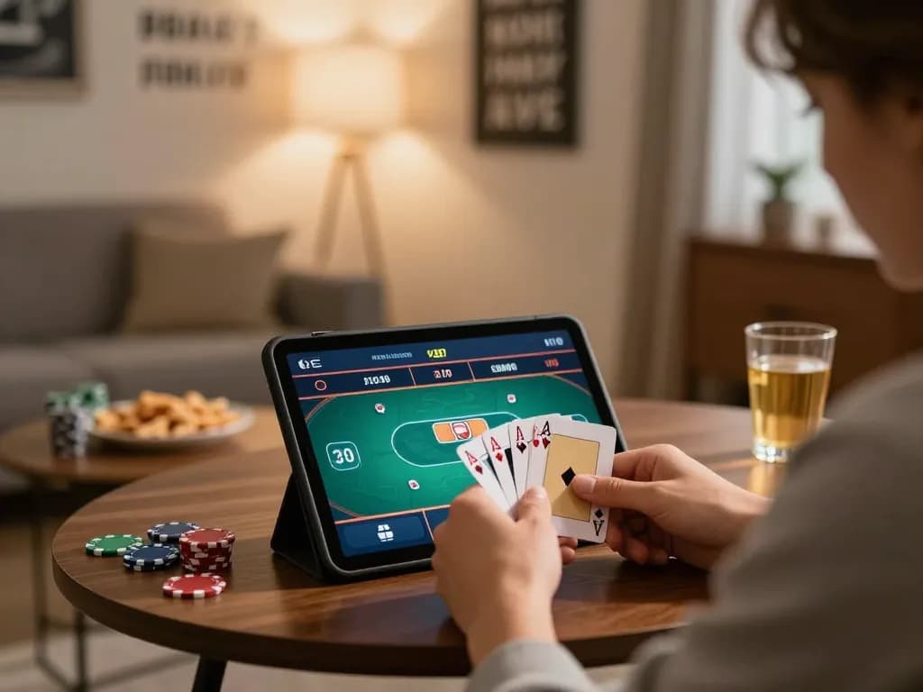 SC88 đăng nhập to an exciting online poker game on a cozy tablet gaming setup.