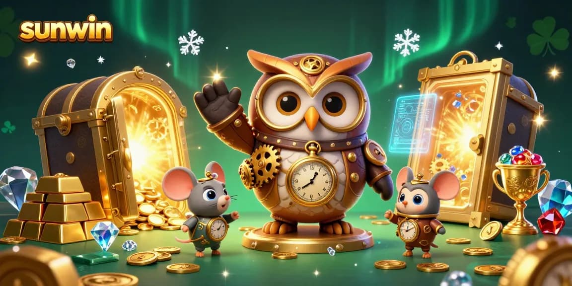 Experience thrilling wins at sunwin with animated steampunk casino elements and glowing treasures.
