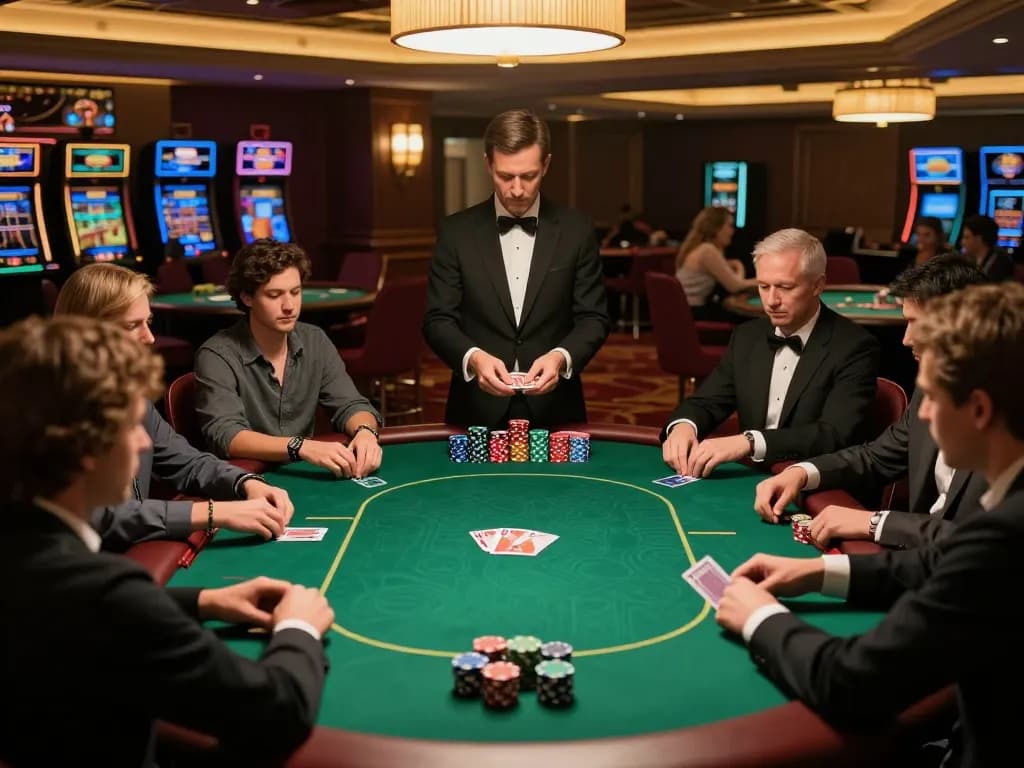 Players strategizing at the poker table in a luxurious casino environment at s8inc.com/