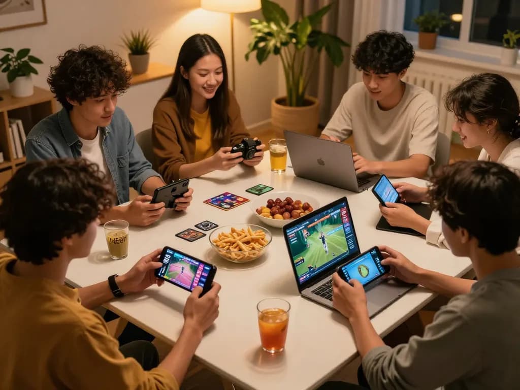 Engaging friends playing NSFW games in a cozy home setting, showcasing lively gameplay.