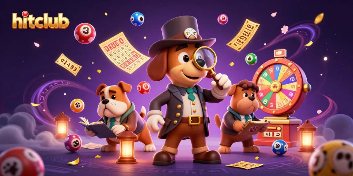 hitclub features a lively scene with a bloodhound detective, a bulldog, and vibrant gambling elements.