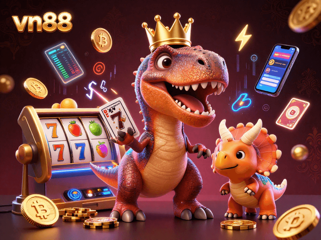 Experience the thrill of vn88 online gambling with a vibrant 3D depiction of a fun casino scene.