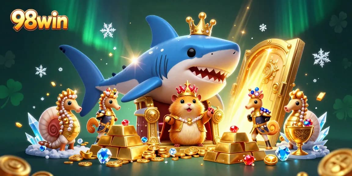 Win big with 98win as the golden hamster king reigns over a treasure-filled casino!