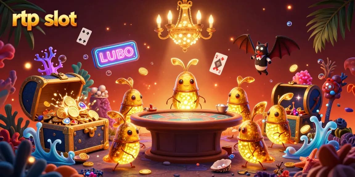 Experience the vibrant rtp slot ambiance with glowing characters in a bustling underwater casino.