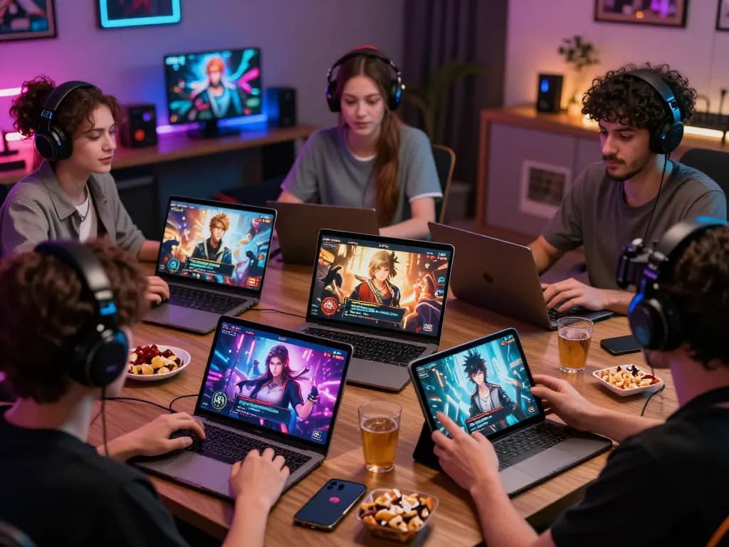 Engaging players enjoying online sex games on various devices in a cozy gaming setup.