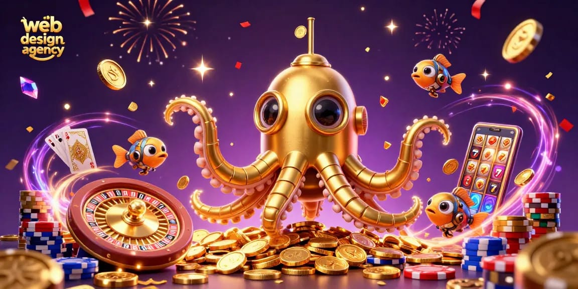 Experience the vibrant energy of a web design agency through an epic casino illustration!
