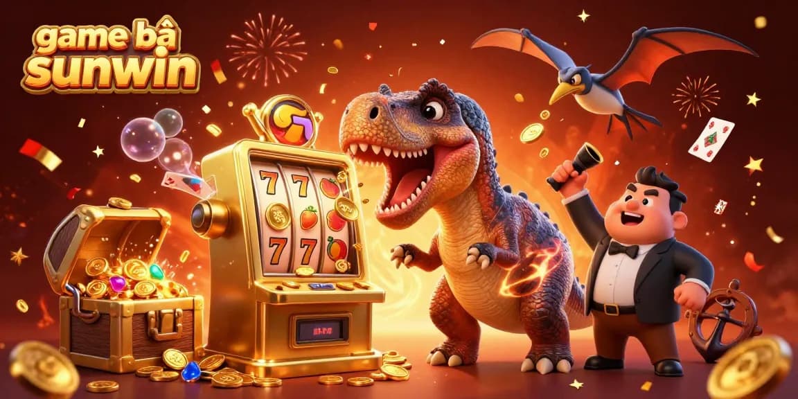 Engage with game bài sunwin as a pachycephalosaurus celebrates jackpot wins amid vibrant casino chaos.