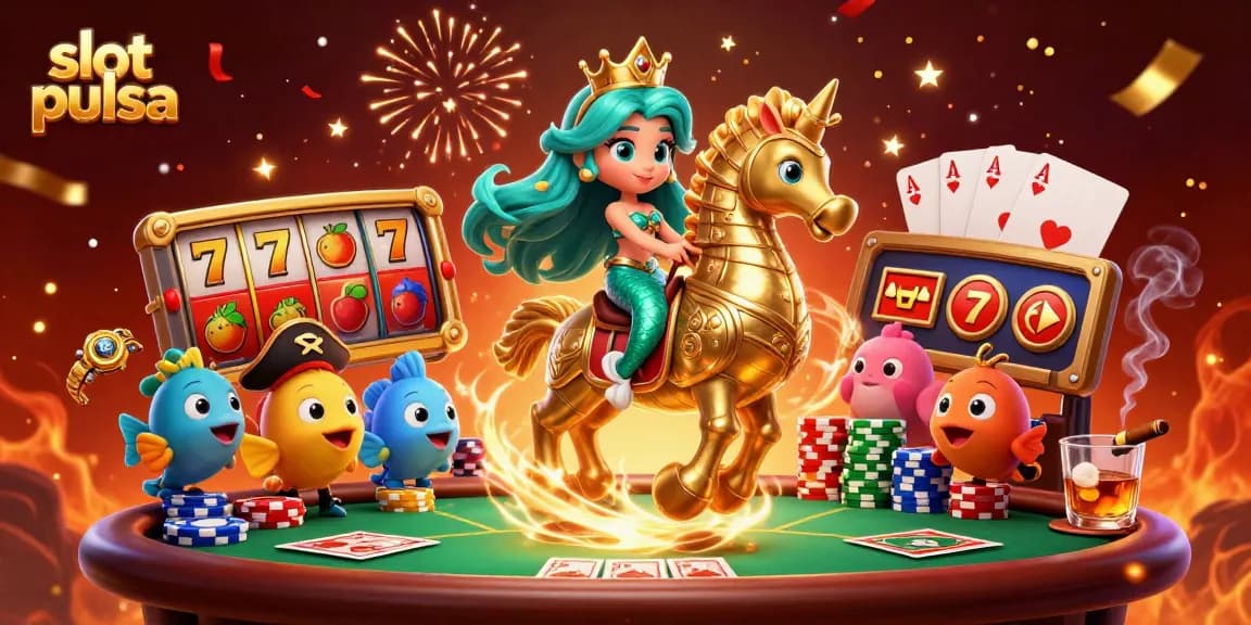 Menangkan slot pulsa dengan permainan slot yang penuh warna dan karakter menarik dalam suasana kasino yang meriah.