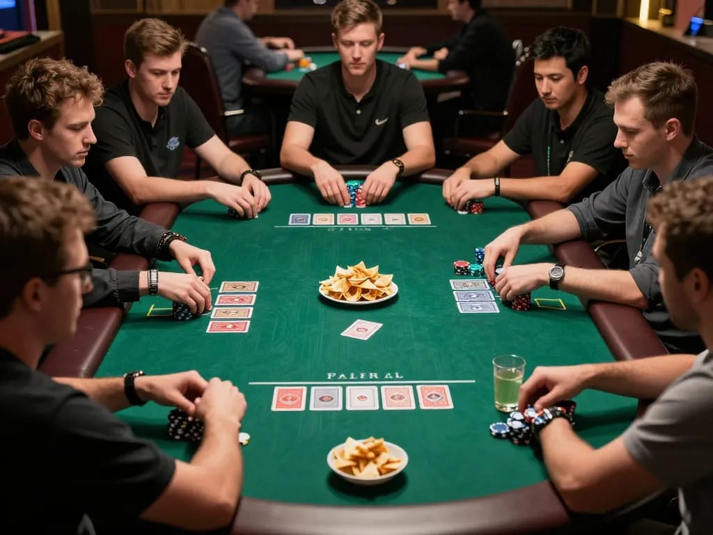 Players strategizing in high-stakes poker game at Rik VIP venue, showcasing competitive atmosphere.