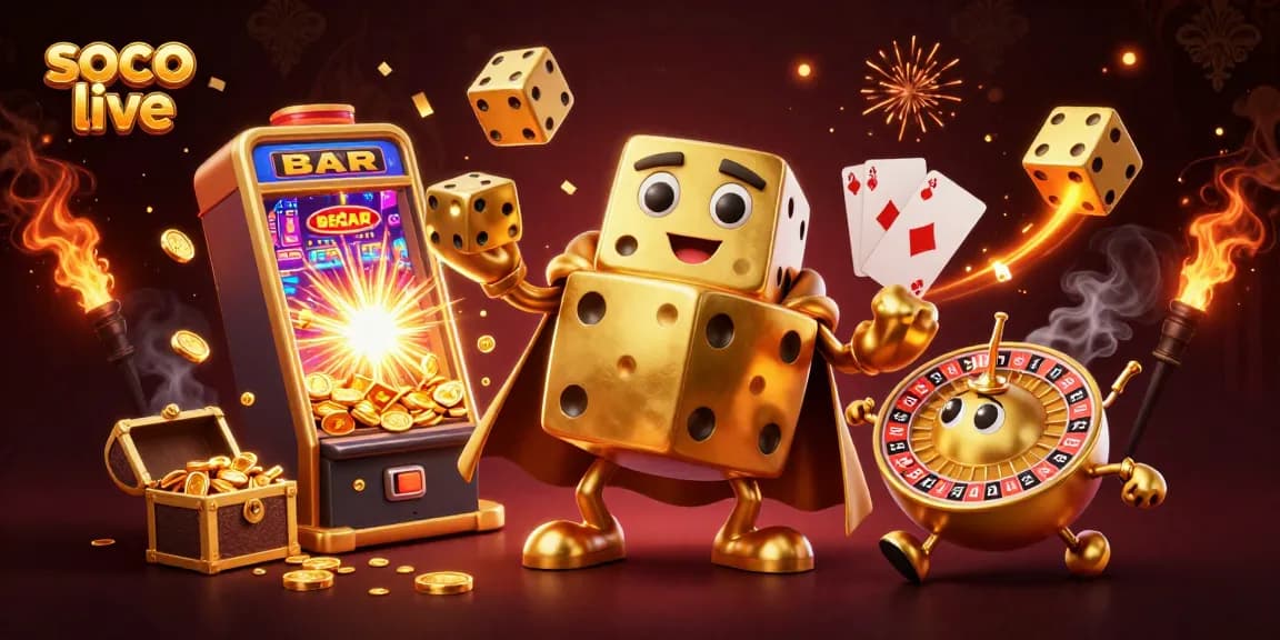 Soco live showcases an immersive 3D casino universe filled with vibrant gaming elements and dynamic characters.