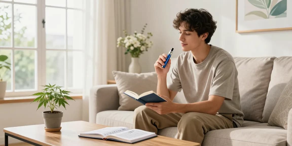 Pure THC vape pen disposable in a calming home setting, promoting natural wellness with relaxing elements.