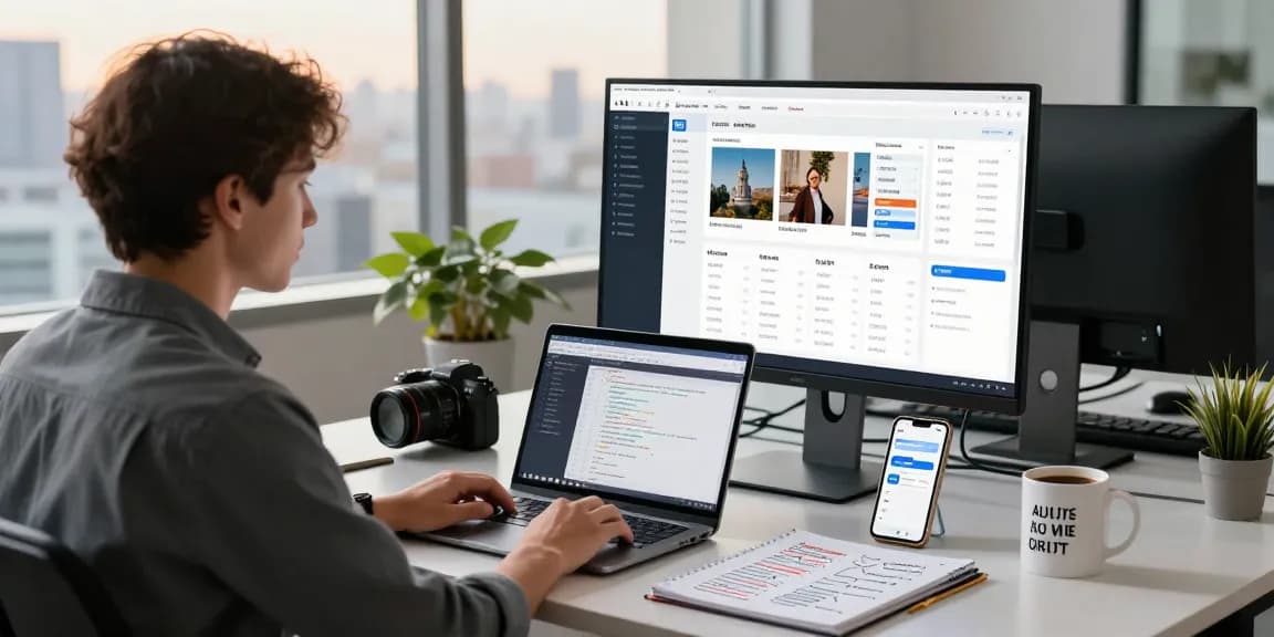 AI image checker analysis in a modern office setting with a data analyst showcasing detailed results.