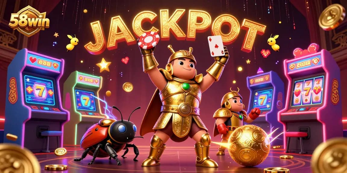 Engage in thrilling gameplay with 58win's exciting jackpot scene, featuring colorful gaming elements.