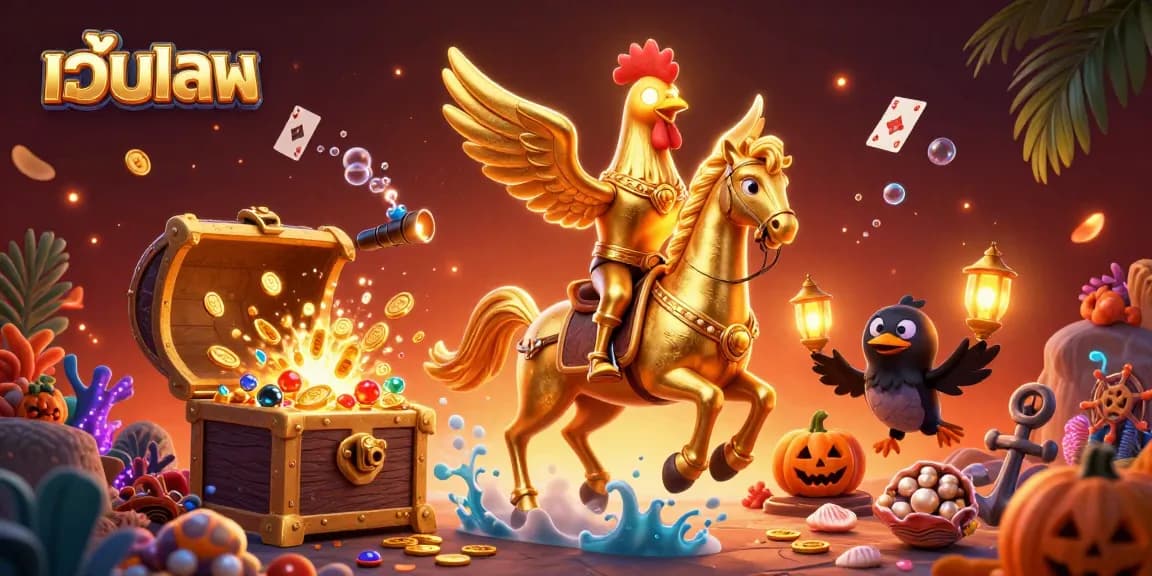 Experience thrilling เว็บบอล action in a vibrant casino scene filled with golden treasures and playful characters.