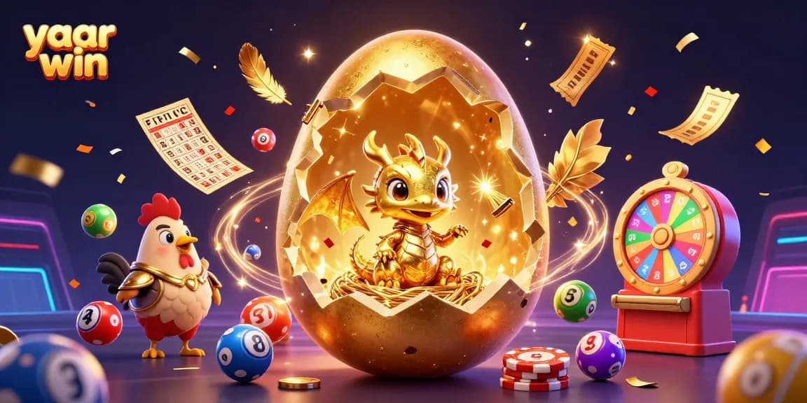 Experience the magic of yaar win with a dazzling illustration of a golden dragon and exciting gaming elements.