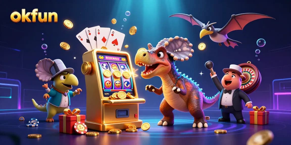 okfun players enjoying the thrill of winning with a dynamic 3D casino illustration