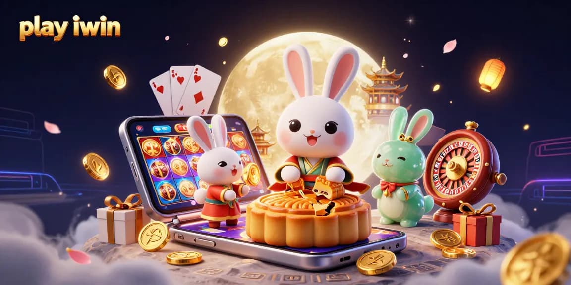 Play iwin and enjoy exciting slots with our lively 3D moon rabbit scene, featuring dynamic gambling elements.