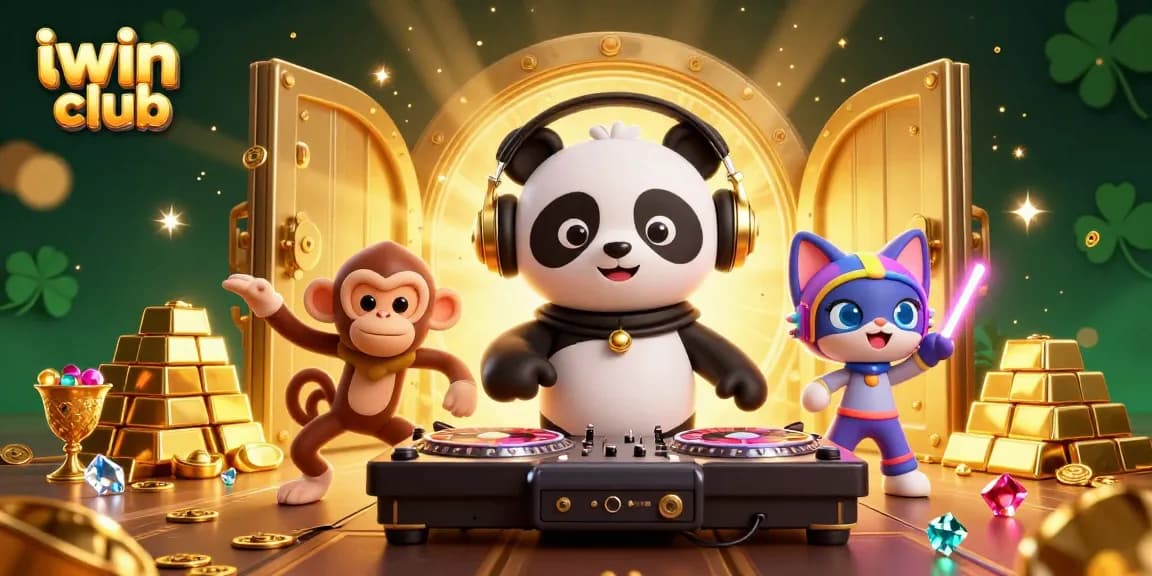 Join the fun at iwin club with a 3D cartoon scene featuring vibrant casino characters!