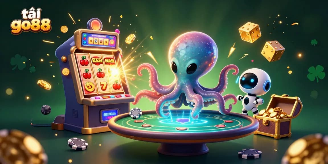 Experience exciting gameplay as you tải go88 with a vibrant casino scene featuring an alien octopus and a robot.