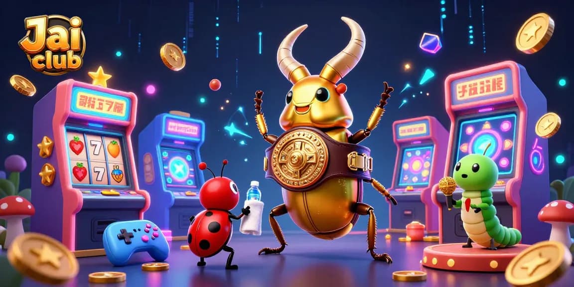 Win big at Jai club with an epic boxing match between a golden stag beetle and casino elements.