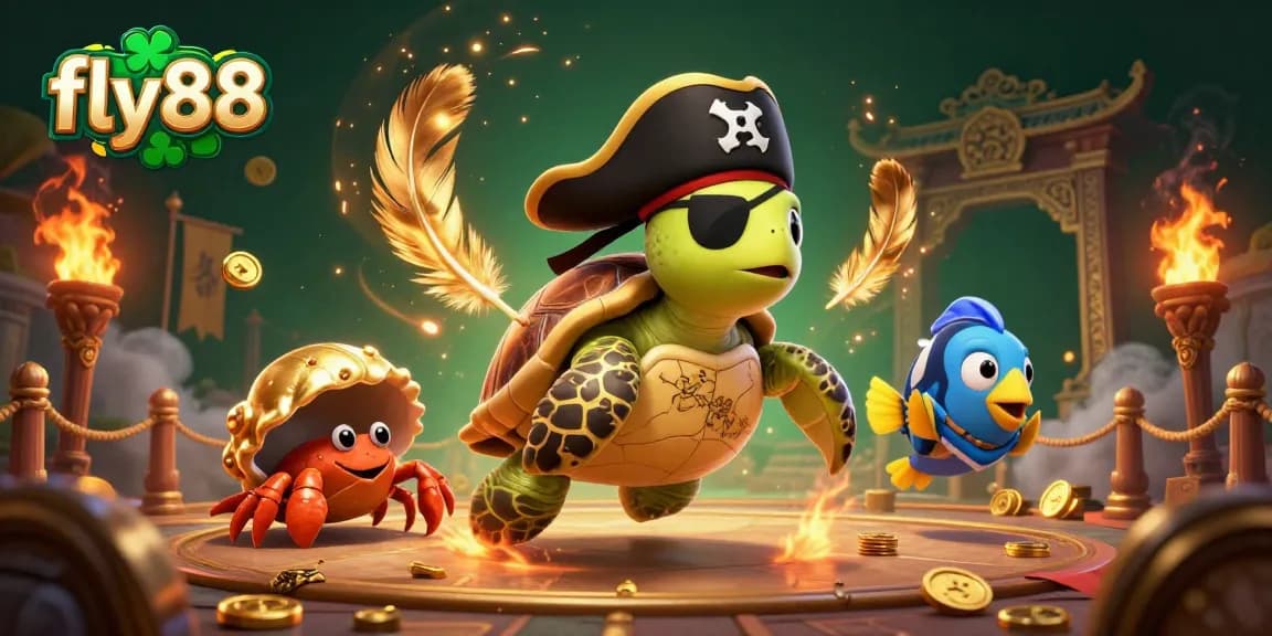 Join the thrill of gaming at fly88 with this vibrant illustration showcasing pirate adventure and casino excitement.