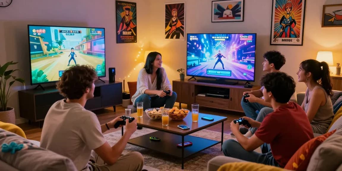 Exciting friends enjoying NSFW games in a cozy living room setting.