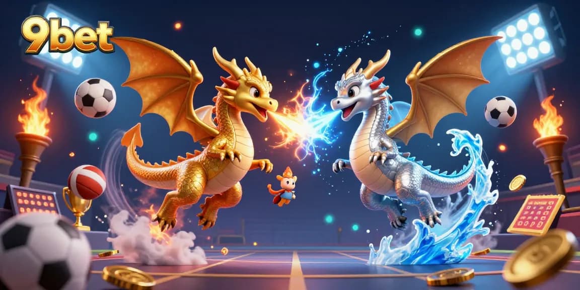 Engage in thrilling bets with 9bet's dynamic sports action featuring colorful 3D dragons.