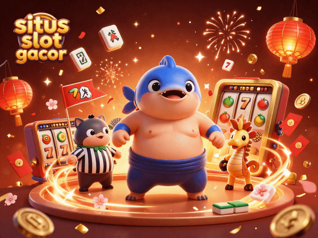 Engage with situs slot gacor featuring a lively scene of a fugu in a sumo attire with slot gaming elements.