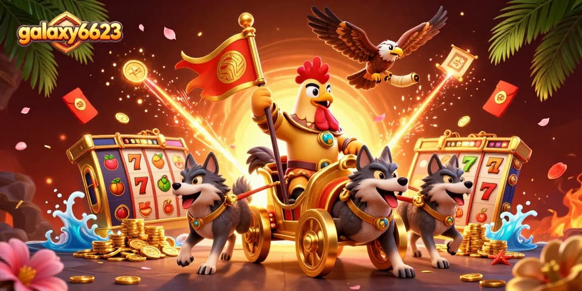Win big with galaxy6623 in a vibrant 3D casino scene showcasing captivating slot elements.