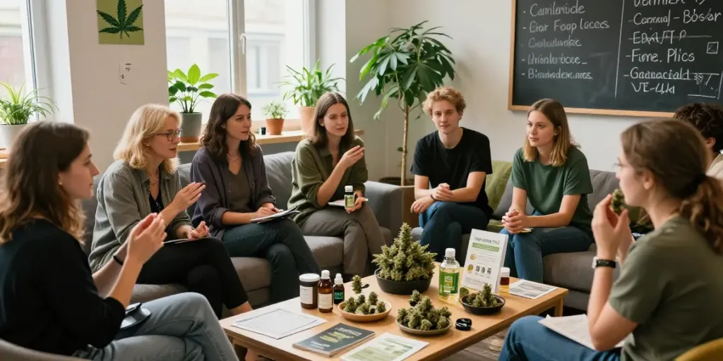 Cannabis goslar community gathering in a vibrant social club filled with lively discussions and cannabis education.