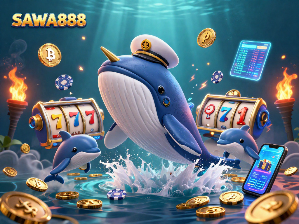 Experience the excitement of SAWA888 with vibrant 3D casino elements and captivating characters.