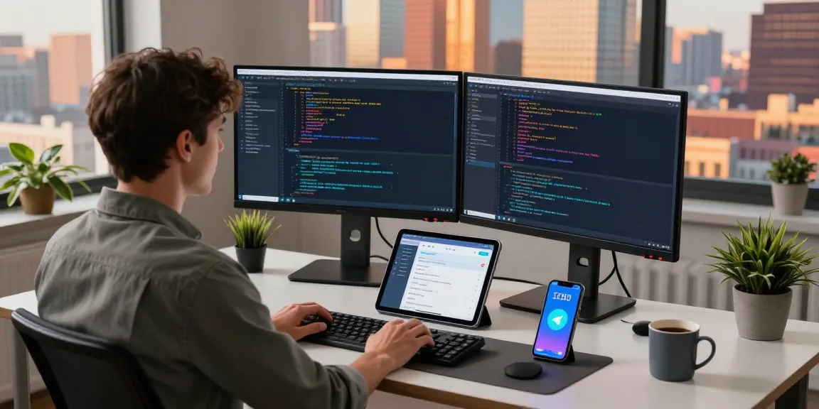 Engaging workspace image showcasing Telegram Download on monitors in a modern tech setting.