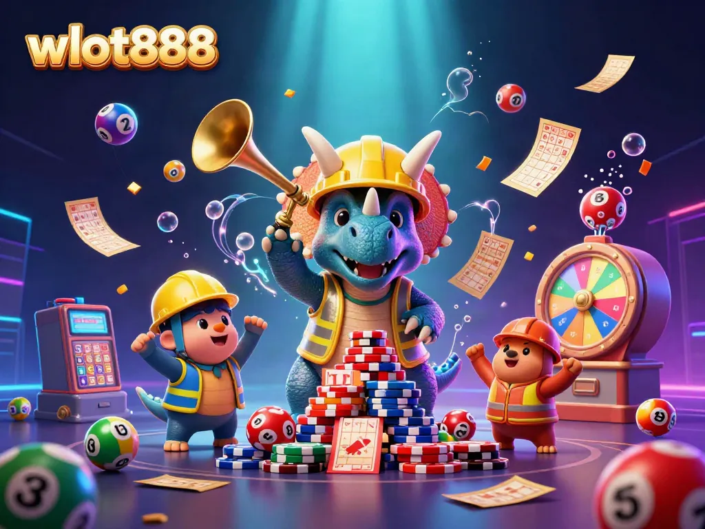 Permainan wslot888 menampilkan karakter kartun 3D dan elemen perjudian yang seru.