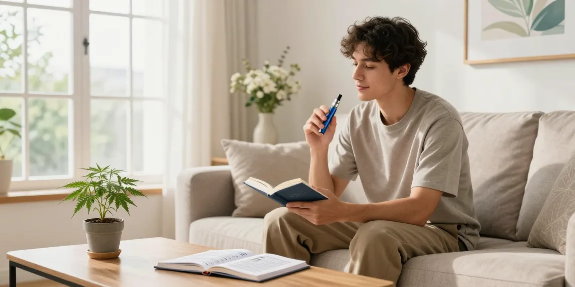 Pure THC vape pen disposable in a calming home setting, promoting natural wellness with relaxing elements.