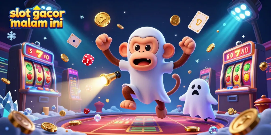 Menang di slot gacor malam ini dengan berbagai elemen kasino menarik dalam ilustrasi 3D.