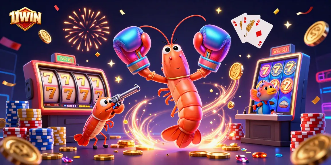 Experience the thrill of winning with 11WIN's vibrant slots featuring dynamic shrimp characters in action.