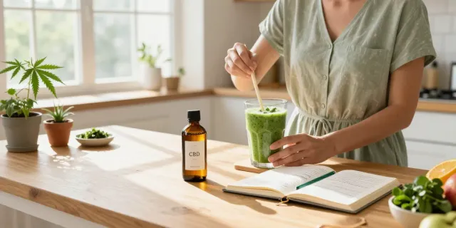 Buy weed Canada options including CBD oil and natural wellness products in a bright kitchen scene.