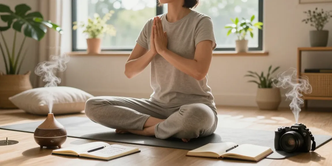 Anxiety management through mindfulness: can anxiety cause high blood pressure illustrated in serene home yoga setting.