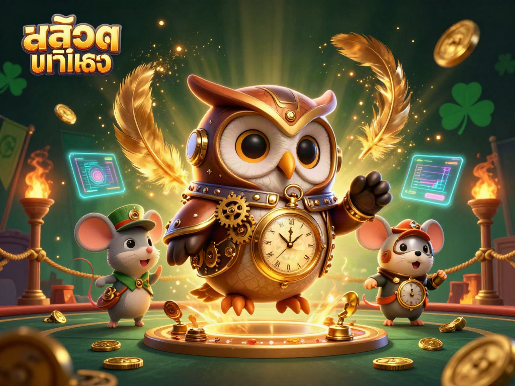 Experience thrilling gameplay with สล็อตแท้ตรง in this immersive 3D casino scene featuring whimsical characters and dynamic casino elements.