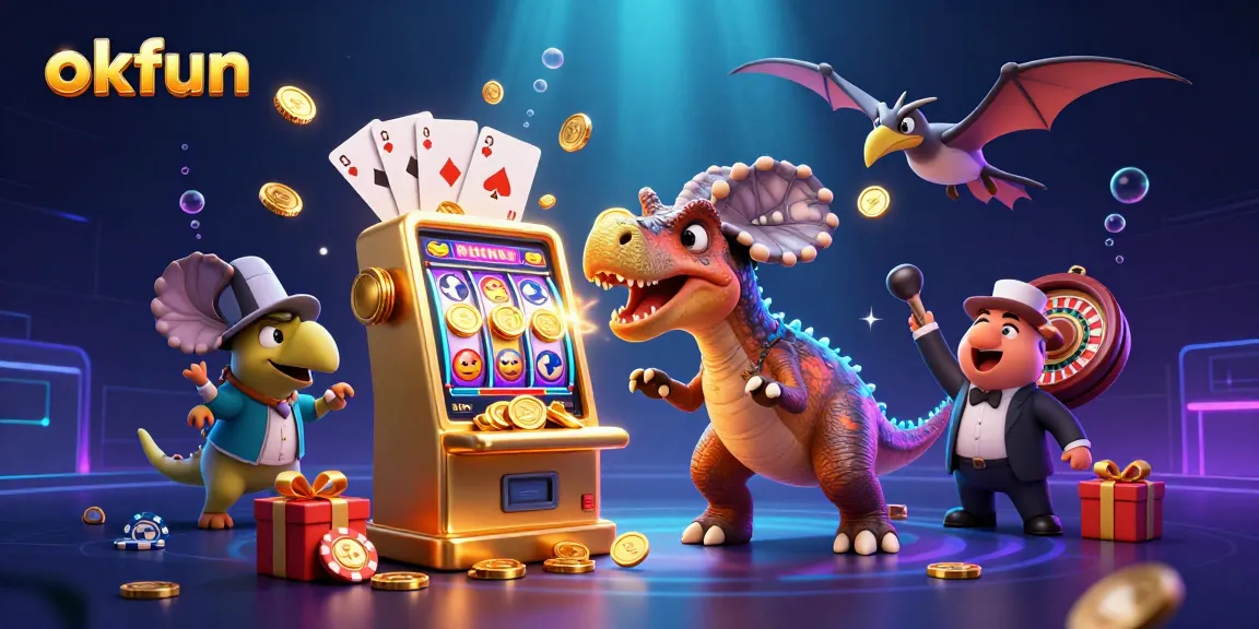 okfun players enjoying the thrill of winning with a dynamic 3D casino illustration