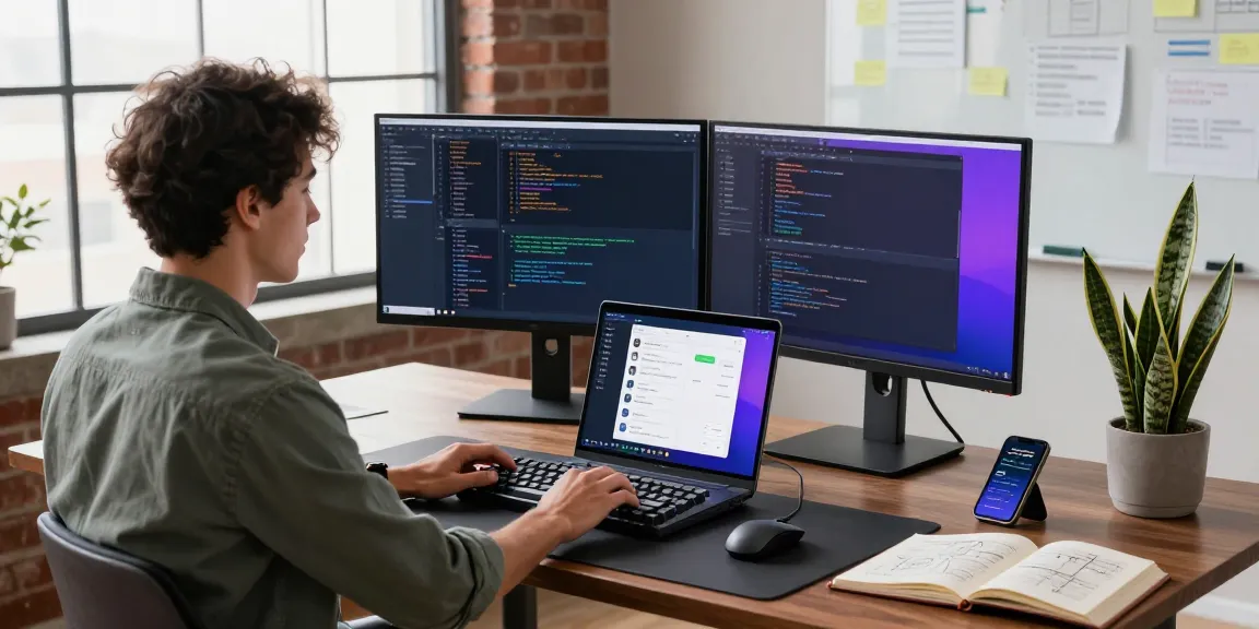 telegram中文版下载 at a modern software development workspace with colorful coding on screens and a developer focused at work.