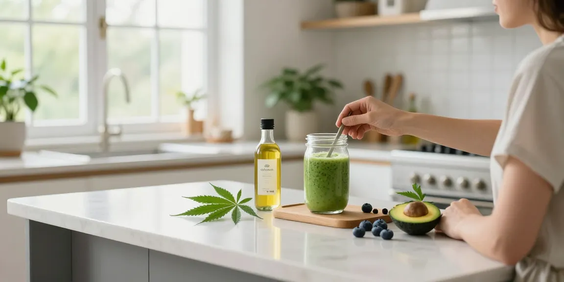 Colorado online dispensary that ships to all states with premium CBD oil and natural wellness ingredients in a bright kitchen.