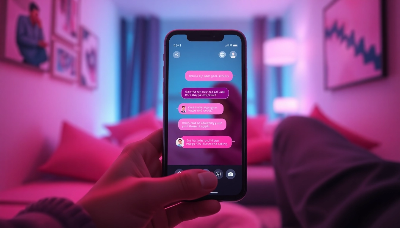 AI sex chat interface on a smartphone in a cozy setting, symbolizing digital romance.