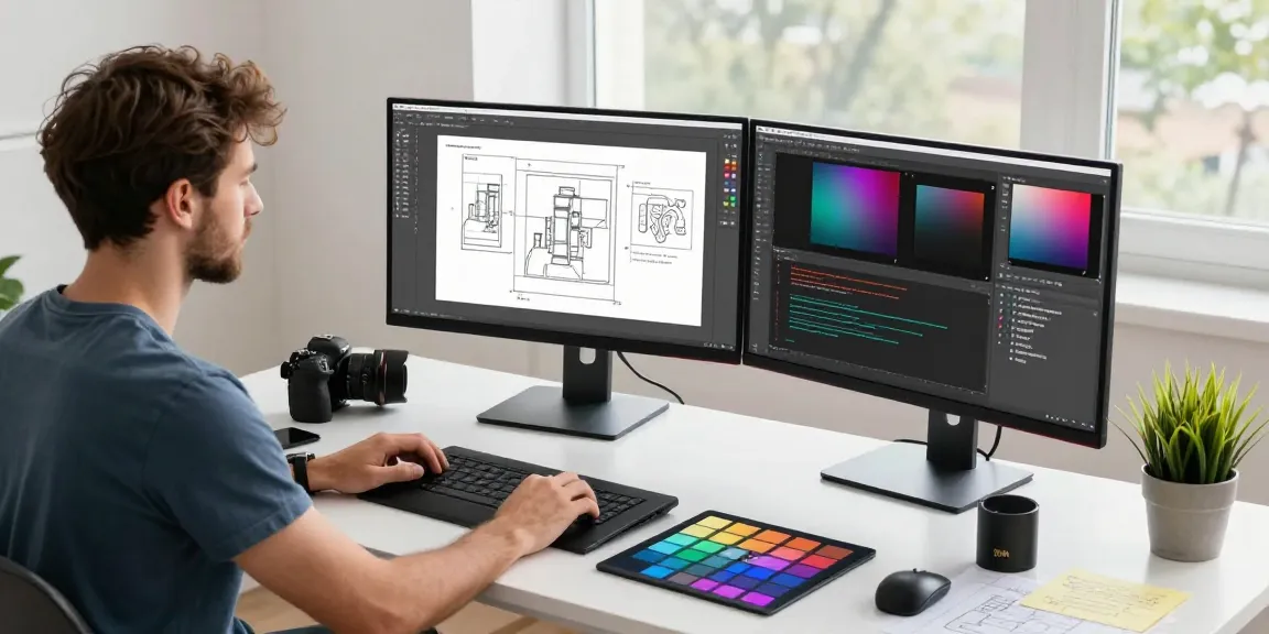 Efficient workspace with Snipaste下载 tool showcased, vibrant design projects on screens, modern atmosphere.